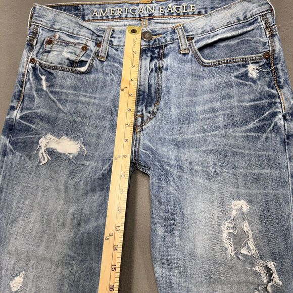 American Eagle Jeans Men 32x29 Blue Bootcut Ripped Stained Grunge American Denim - Picture 4 of 12